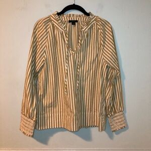 J. Crew Mustard Yellow & White Striped Long Sleeve Blouse Size Small